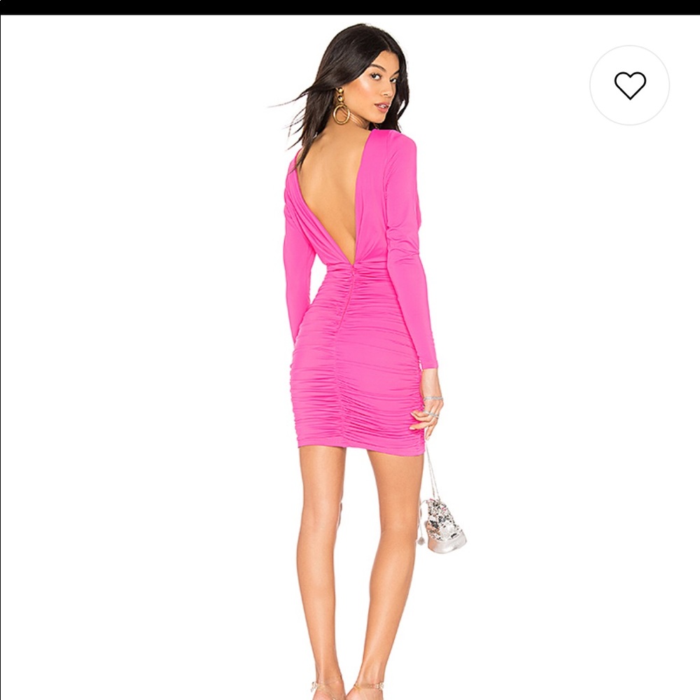Hot Pink backless LS mini dress- revolve